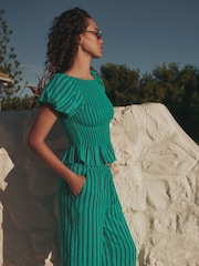 Teal Blue Stripe Puff Sleeve Top - Image 4 of 8