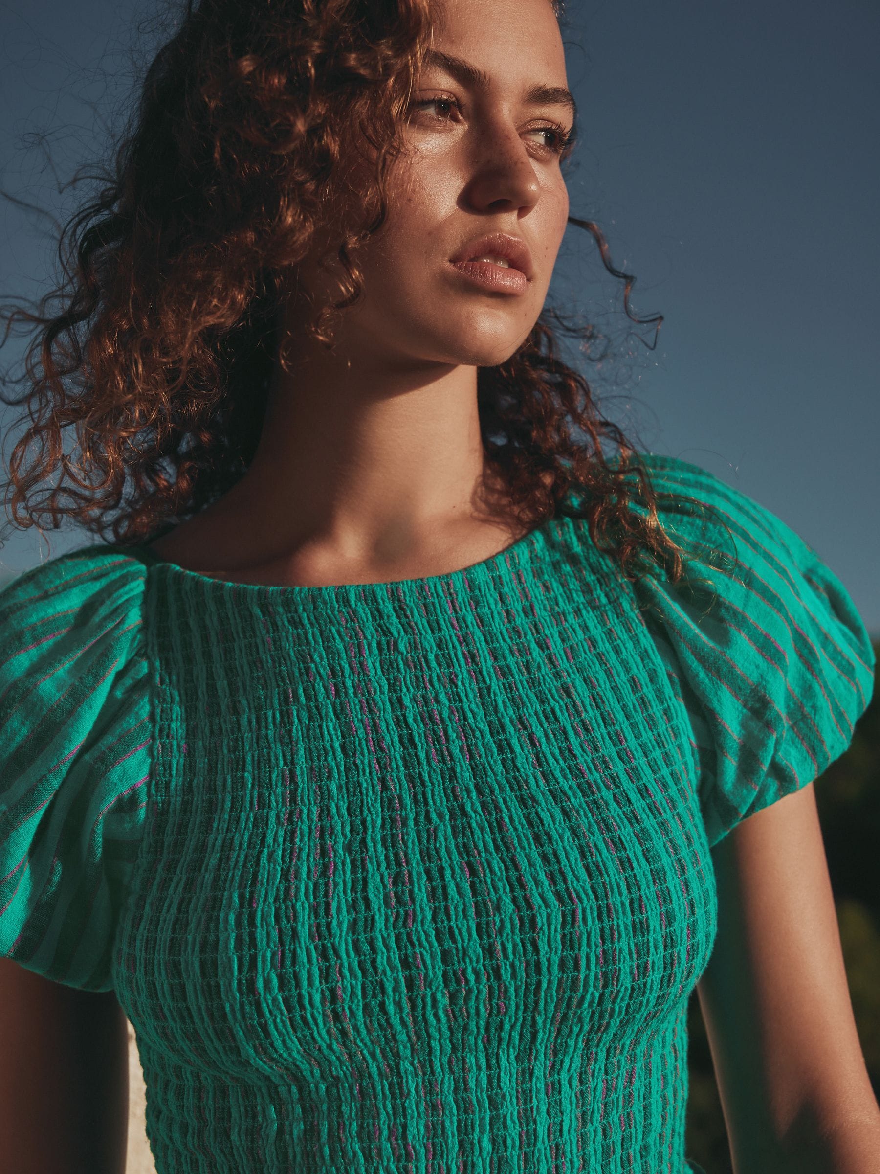Buy Green Stripe Puff Sleeve Top from Next USA