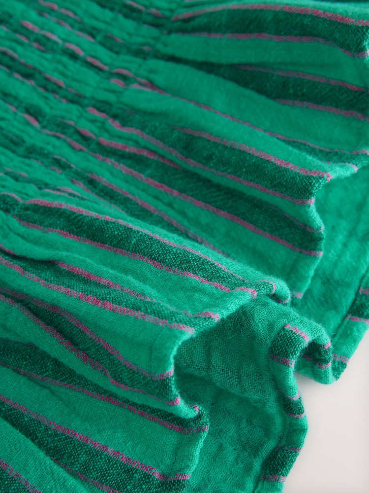 Teal Blue Stripe Puff Sleeve Top - Image 8 of 8