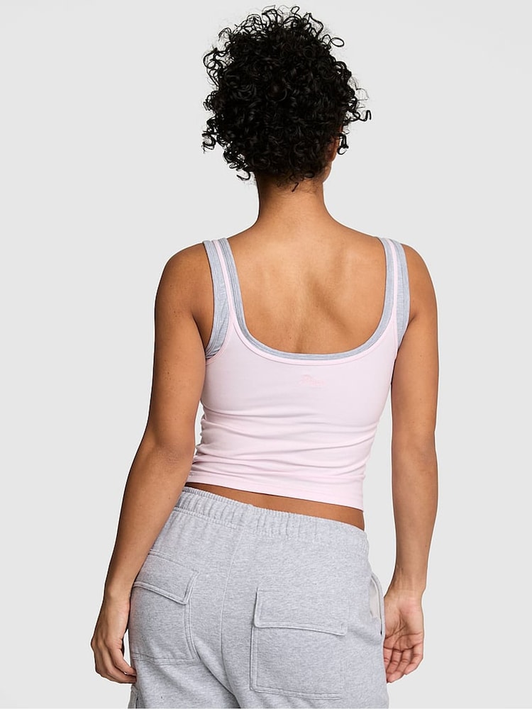 Victoria's Secret Pink Pink Tulip and Grey Cotton Double Layer Tank Top - Image 2 of 3 Victoria's Secret Pink Pink Tulip and Grey Cotton Double Layer Tank Top - Image 2 of 3