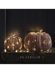 Lights4fun Set of 2 Brown Rattan Light Up Pumpkins - Image 4 of 4