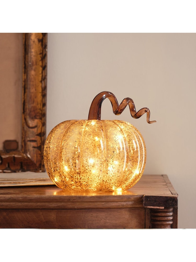 Lights4fun Multicoloured Amber Mercury Glass Light Up Pumpkin Decoration - Image 1 of 4