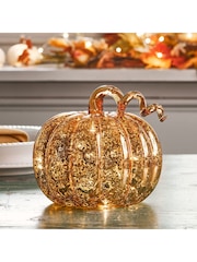 Lights4fun Multicoloured Amber Mercury Glass Light Up Pumpkin Decoration - Image 3 of 4