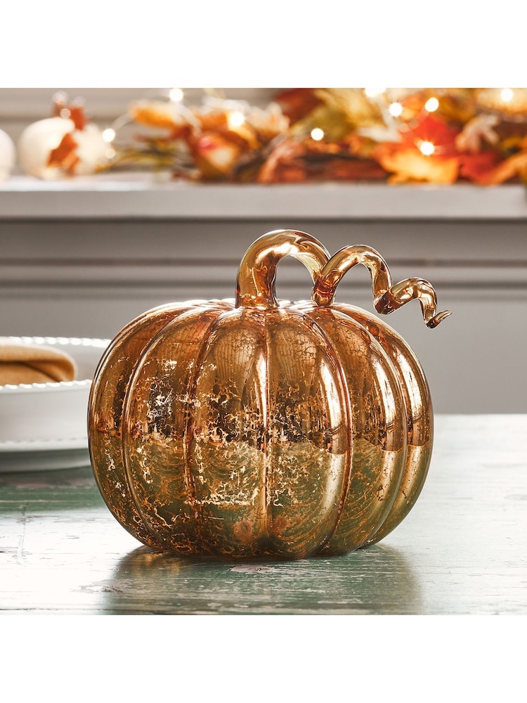 Lights4fun Multicoloured Amber Mercury Glass Light Up Pumpkin Decoration - Image 4 of 4