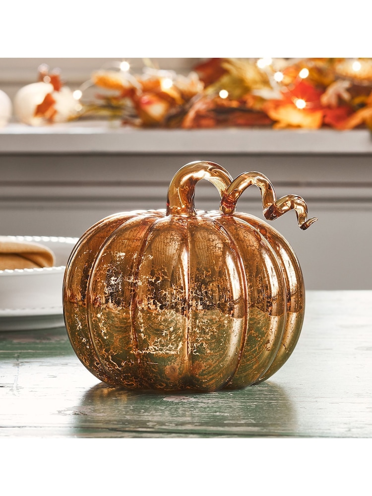 Lights4fun Multicoloured Amber Mercury Glass Light Up Pumpkin Decoration - Image 5 of 5