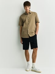 Navy/ Neutral Brown Regular Fit Cotton Linen Blend Short Sleeve Smart Shirts 2 Pack - Image 10 of 12