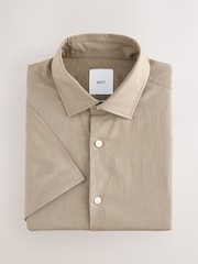 Navy/ Neutral Brown Regular Fit Cotton Linen Blend Short Sleeve Smart Shirts 2 Pack - Image 2 of 12