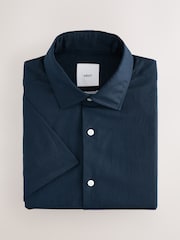 Navy/ Neutral Brown Regular Fit Cotton Linen Blend Short Sleeve Smart Shirts 2 Pack - Image 3 of 12