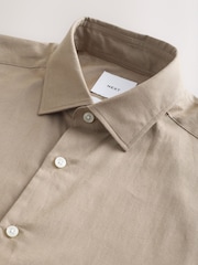 Navy/ Neutral Brown Regular Fit Cotton Linen Blend Short Sleeve Smart Shirts 2 Pack - Image 4 of 12