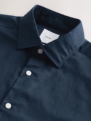 Navy/ Neutral Brown Regular Fit Cotton Linen Blend Short Sleeve Smart Shirts 2 Pack - Image 5 of 12