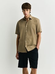 Navy/ Neutral Brown Regular Fit Cotton Linen Blend Short Sleeve Smart Shirts 2 Pack - Image 8 of 12