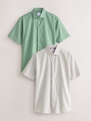 Seafoam Green/ Neutral Stripe Regular Fit Cotton Linen Blend Short Sleeve Smart Shirts 2 Pack - Image 1 of 10