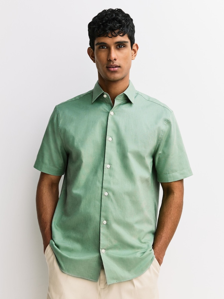 Seafoam Green/ Neutral Stripe Regular Fit Cotton Linen Blend Short Sleeve Smart Shirts 2 Pack - Image 10 of 10