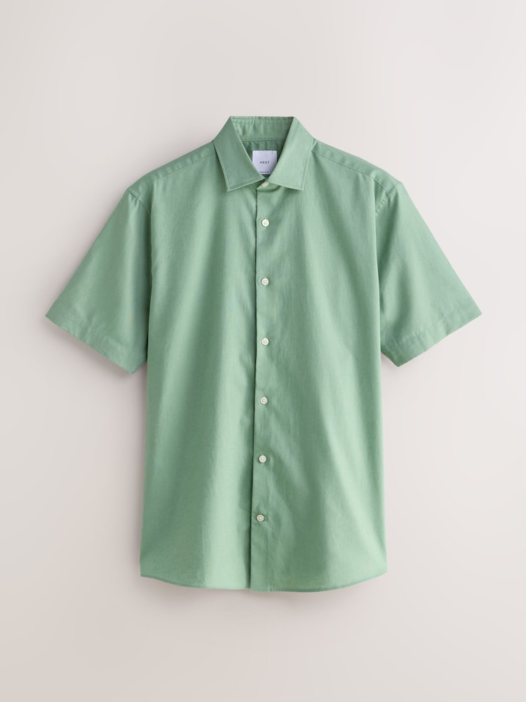 Seafoam Green/ Neutral Stripe Regular Fit Cotton Linen Blend Short Sleeve Smart Shirts 2 Pack - Image 2 of 10