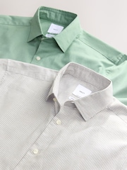 Seafoam Green/ Neutral Stripe Regular Fit Cotton Linen Blend Short Sleeve Smart Shirts 2 Pack - Image 4 of 10