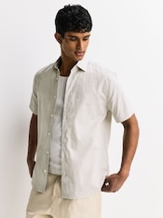 Seafoam Green/ Neutral Stripe Regular Fit Cotton Linen Blend Short Sleeve Smart Shirts 2 Pack - Image 6 of 10