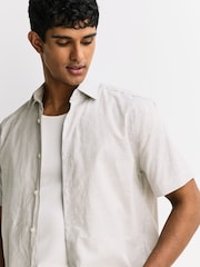 Seafoam Green/ Neutral Stripe Regular Fit Cotton Linen Blend Short Sleeve Smart Shirts 2 Pack - Image 8 of 10