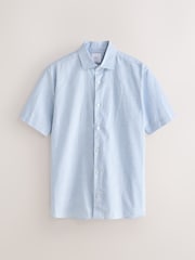 Pink/ Blue Stripe Regular Fit Cotton Linen Blend Short Sleeve Smart Shirts 2 Pack - Image 3 of 10