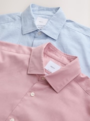 Pink/ Blue Stripe Regular Fit Cotton Linen Blend Short Sleeve Smart Shirts 2 Pack - Image 4 of 10