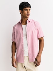 Pink/ Blue Stripe Regular Fit Cotton Linen Blend Short Sleeve Smart Shirts 2 Pack - Image 6 of 10