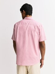 Pink/ Blue Stripe Regular Fit Cotton Linen Blend Short Sleeve Smart Shirts 2 Pack - Image 7 of 10