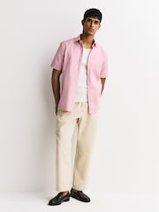 Pink/ Blue Stripe Regular Fit Cotton Linen Blend Short Sleeve Smart Shirts 2 Pack - Image 9 of 10