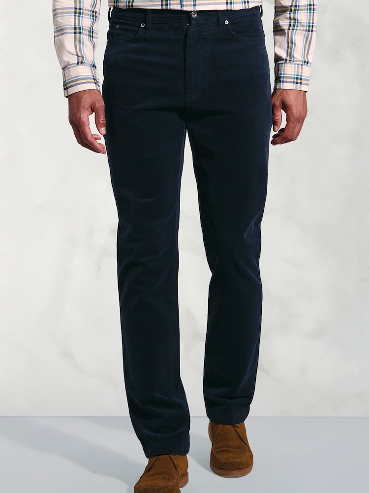 Brook Taverner Blue 5 Pocket Corduroy Stretch Cotton Trousers - Image 1 of 4 Brook Taverner Blue 5 Pocket Corduroy Stretch Cotton Trousers - Image 1 of 4