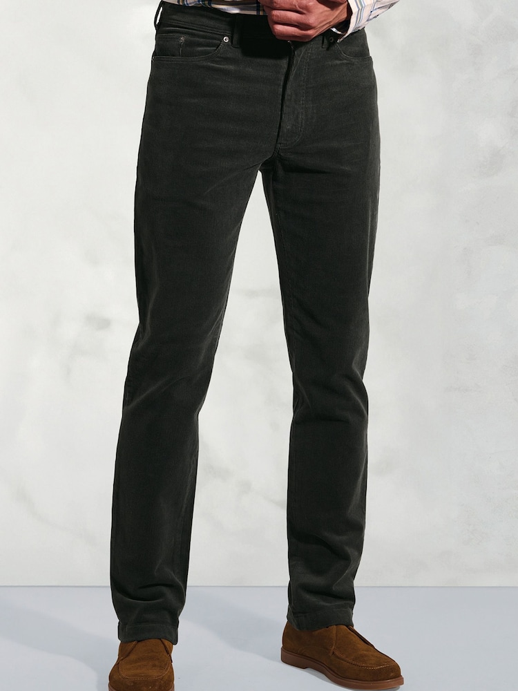 Brook Taverner Green 5 Pocket Corduroy Stretch Cotton Trousers - Image 1 of 4