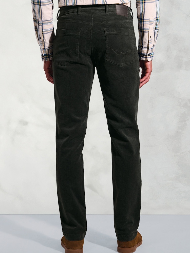 Brook Taverner Green 5 Pocket Corduroy Stretch Cotton Trousers - Image 2 of 4