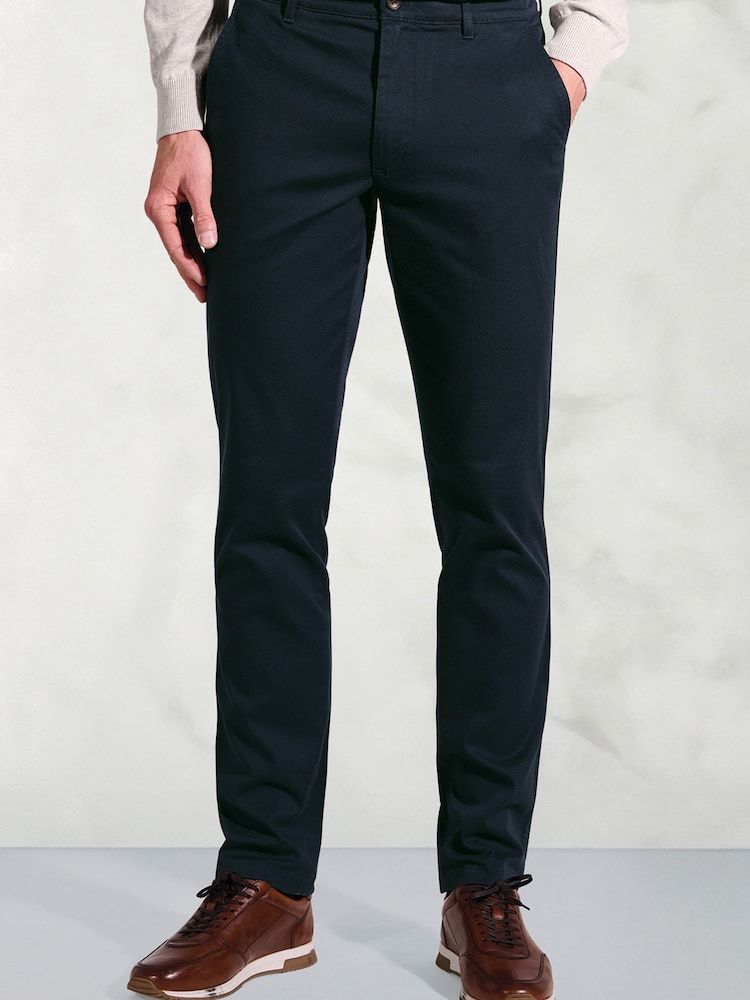 Brook Taverner Blue Textured Stretch Cotton Trousers - Image 1 of 4 Brook Taverner Blue Textured Stretch Cotton Trousers - Image 1 of 4