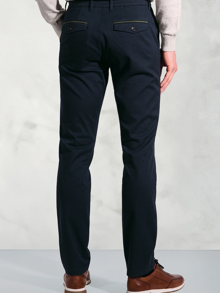 Brook Taverner Blue Textured Stretch Cotton Trousers - Image 2 of 4 Brook Taverner Blue Textured Stretch Cotton Trousers - Image 2 of 4