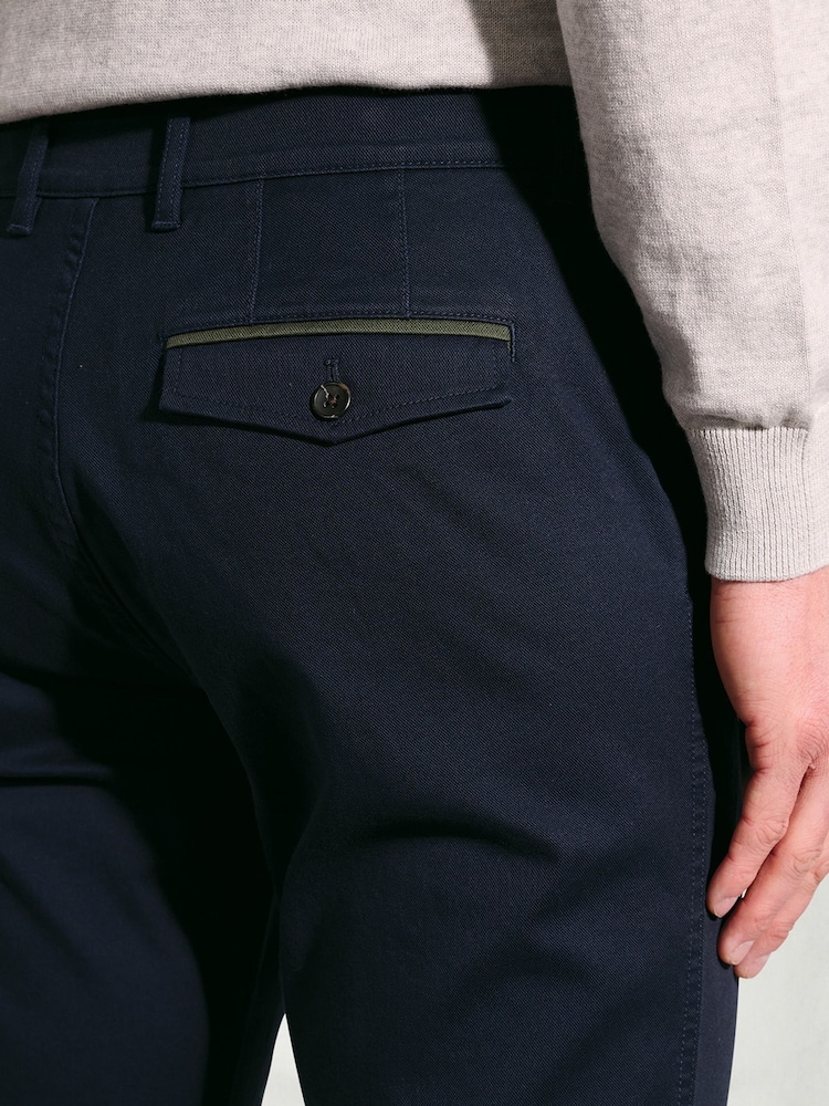 Brook Taverner Blue Textured Stretch Cotton Trousers - Image 4 of 4 Brook Taverner Blue Textured Stretch Cotton Trousers - Image 4 of 4