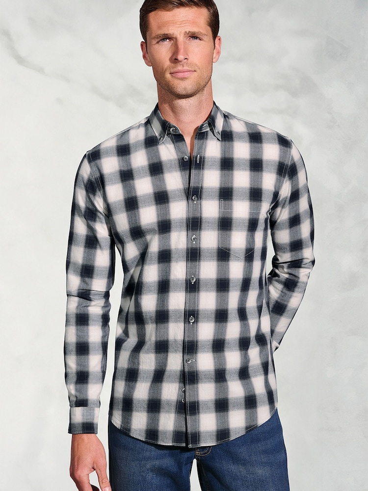 Brook Taverner Blue Check Button Down Collar Cotton Shirt - Image 1 of 5 Brook Taverner Blue Check Button Down Collar Cotton Shirt - Image 1 of 5