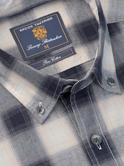 Brook Taverner Blue Check Button Down Collar  Cotton Shirt - Image 4 of 5