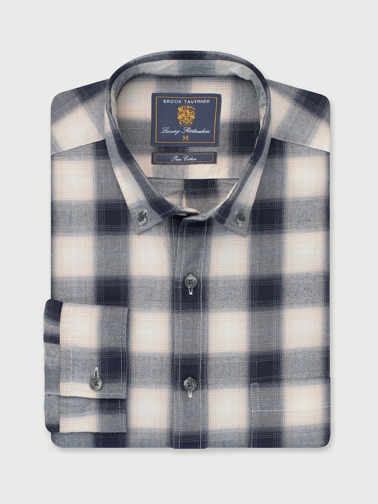 Brook Taverner Blue Check Button Down Collar Cotton Shirt - Image 5 of 5 Brook Taverner Blue Check Button Down Collar Cotton Shirt - Image 5 of 5