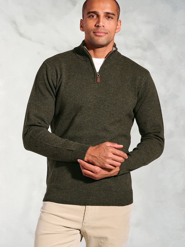Brook Taverner Green Lambswool Zip Neck Jumper - Image 1 of 3 Brook Taverner Green Lambswool Zip Neck Jumper - Image 1 of 3