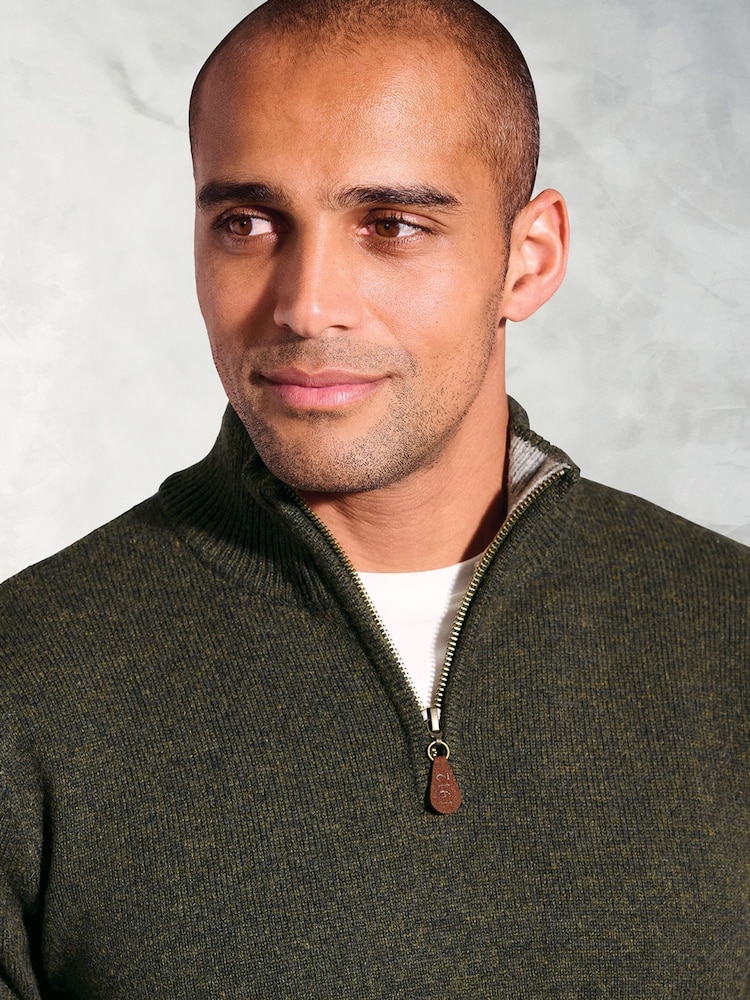 Brook Taverner Green Lambswool Zip Neck Jumper - Image 2 of 3 Brook Taverner Green Lambswool Zip Neck Jumper - Image 2 of 3