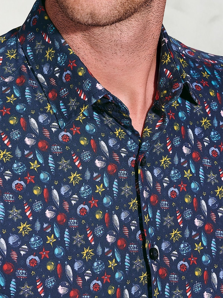 Brook Taverner Blue Bauble Cotton Print Shirt - Image 2 of 5 Brook Taverner Blue Bauble Cotton Print Shirt - Image 2 of 5
