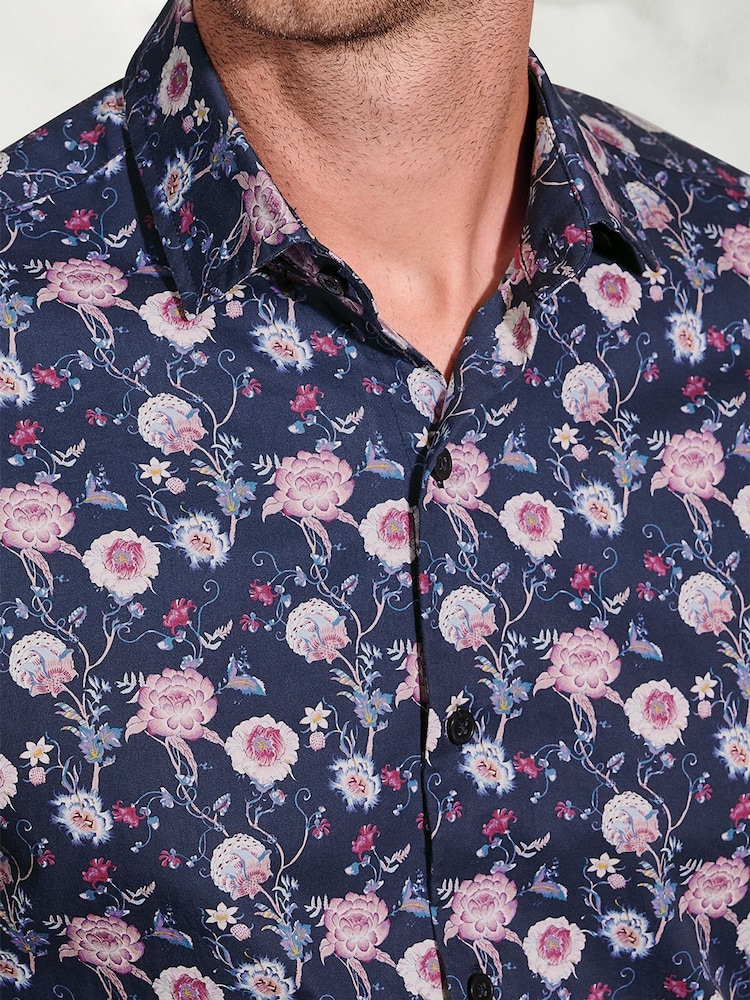 Brook Taverner Blue Ornate Floral Print Cotton Shirt - Image 2 of 5 Brook Taverner Blue Ornate Floral Print Cotton Shirt - Image 2 of 5