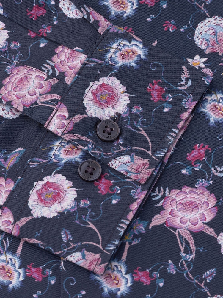 Brook Taverner Blue Ornate Floral Print Cotton Shirt - Image 5 of 5 Brook Taverner Blue Ornate Floral Print Cotton Shirt - Image 5 of 5