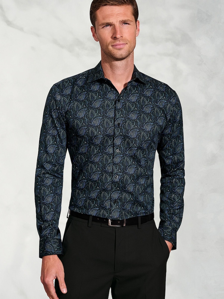 Brook Taverner Blue Paisley Print Cotton Shirt - Image 1 of 5