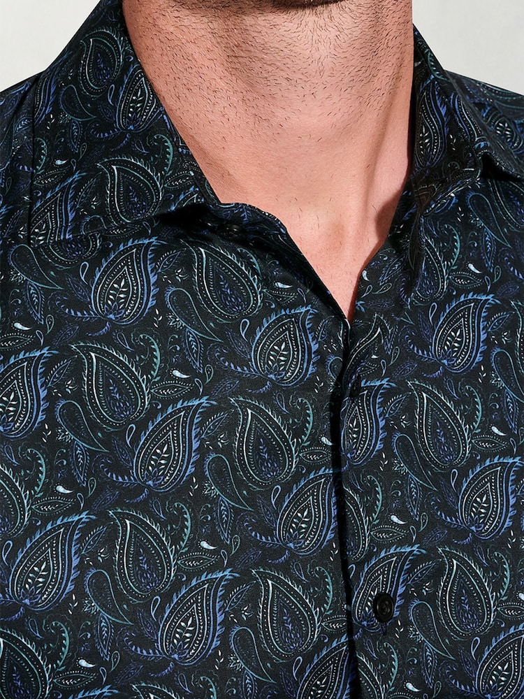Brook Taverner Blue Paisley Print Cotton Shirt - Image 2 of 5