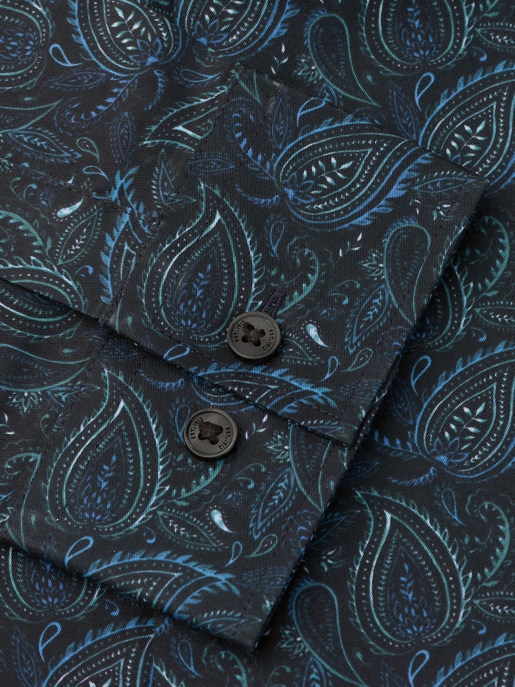 Brook Taverner Blue Paisley Print Cotton Shirt - Image 5 of 5