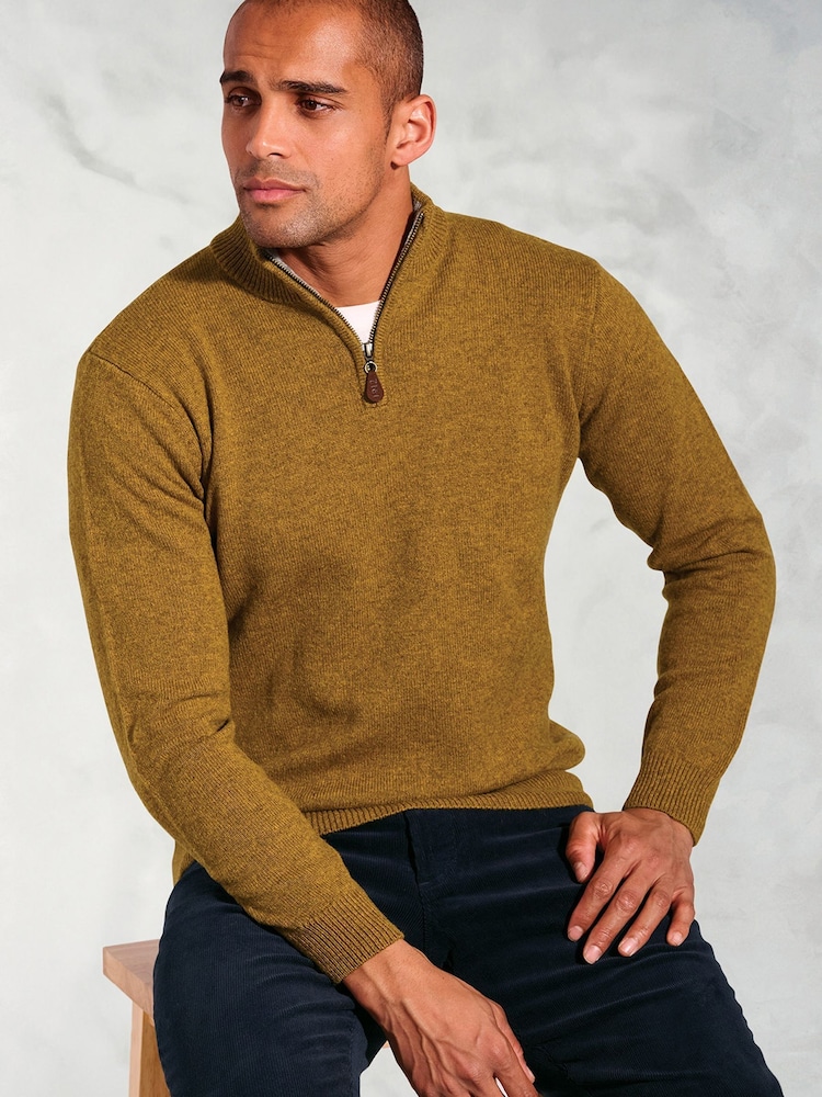 Brook Taverner Yellow Lambswool Zip Neck Jumper - Image 2 of 3 Brook Taverner Yellow Lambswool Zip Neck Jumper - Image 2 of 3