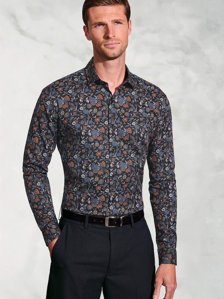 Brook Taverner Black Ornate Multi-Floral Print Cotton Shirt - Image 1 of 5 Brook Taverner Black Ornate Multi-Floral Print Cotton Shirt - Image 1 of 5