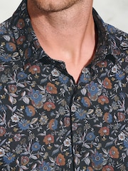 Brook Taverner Black Ornate Multi-Floral Print Cotton Shirt - Image 2 of 5