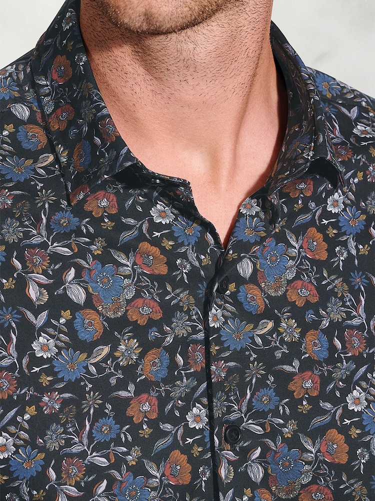 Brook Taverner Black Ornate Multi-Floral Print Cotton Shirt - Image 2 of 5 Brook Taverner Black Ornate Multi-Floral Print Cotton Shirt - Image 2 of 5