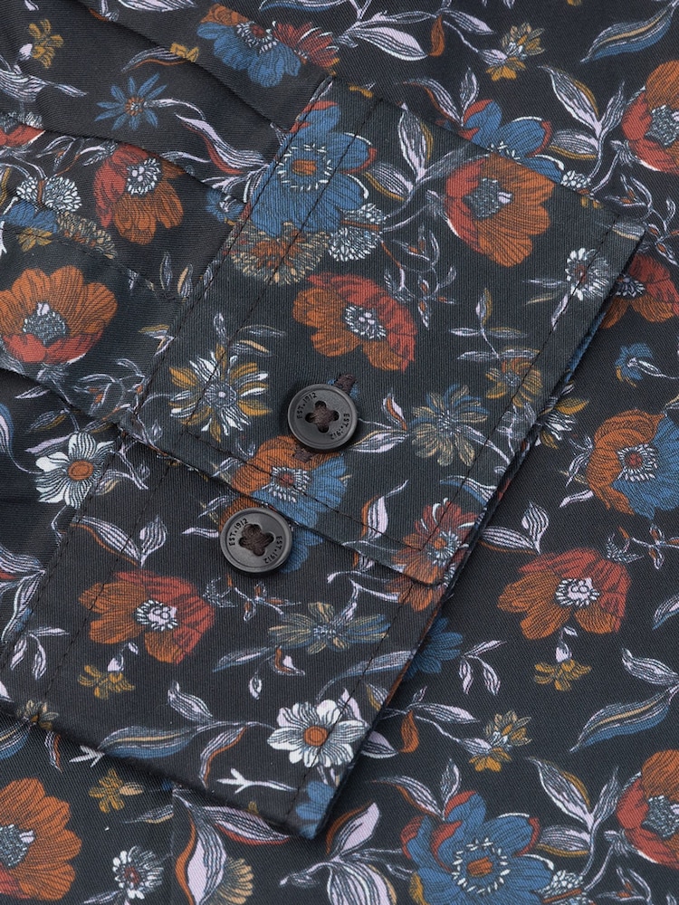 Brook Taverner Black Ornate Multi-Floral Print Cotton Shirt - Image 5 of 5 Brook Taverner Black Ornate Multi-Floral Print Cotton Shirt - Image 5 of 5