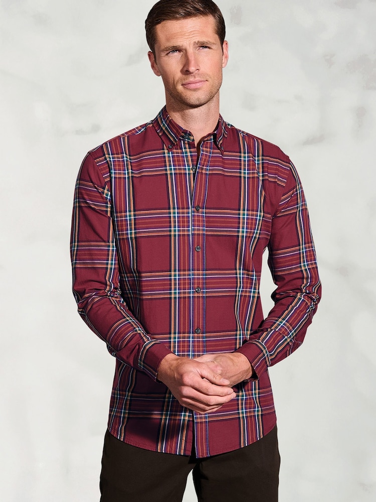 Brook Taverner Red Oversize Check Cotton Shirt - Image 2 of 6 Brook Taverner Red Oversize Check Cotton Shirt - Image 2 of 6