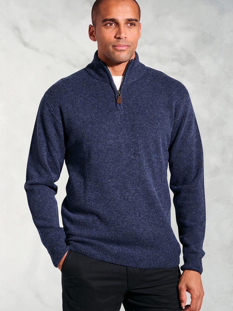 Brook Taverner Blue Lambswool Zip Neck Jumper - Image 1 of 3